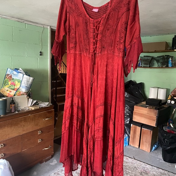Bohemian / Indian Style Lace-Up Red Maxi Dress - Picture 4 of 9